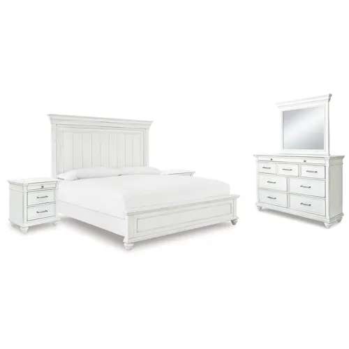 Kanwyn King Panel Bed, Dresser, Mirror and 2 Nightstands