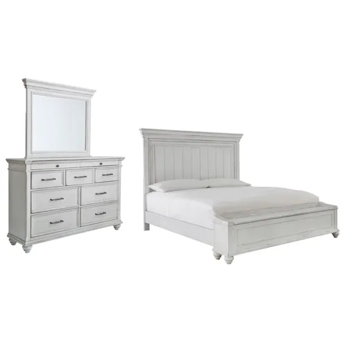 Kanwyn King Panel Bed with Storage, Dresser and Mirror
