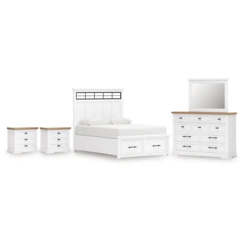 Ashbryn King Panel Bed, Dresser, Mirror and 2 Nightstands