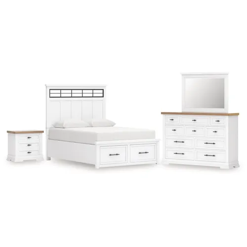 Ashbryn King Panel Storage Bed, Dresser, Mirror and Nightstand