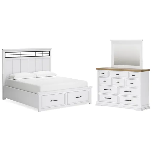 Ashbryn California King Panel Storage Bed, Dresser and Mirror