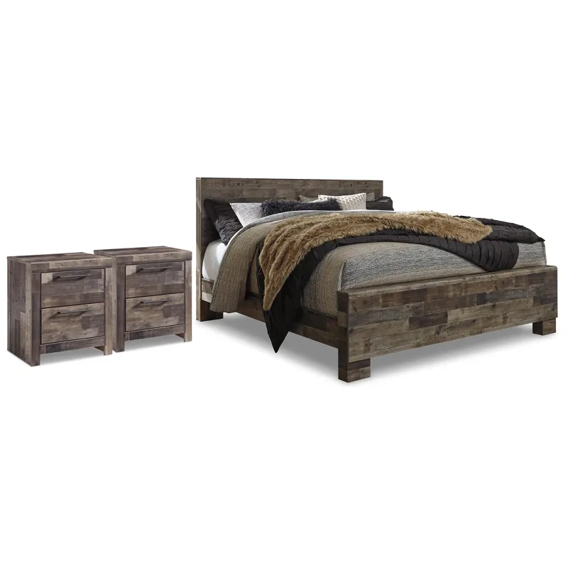 Derekson King Panel Bed and 2 Nightstands