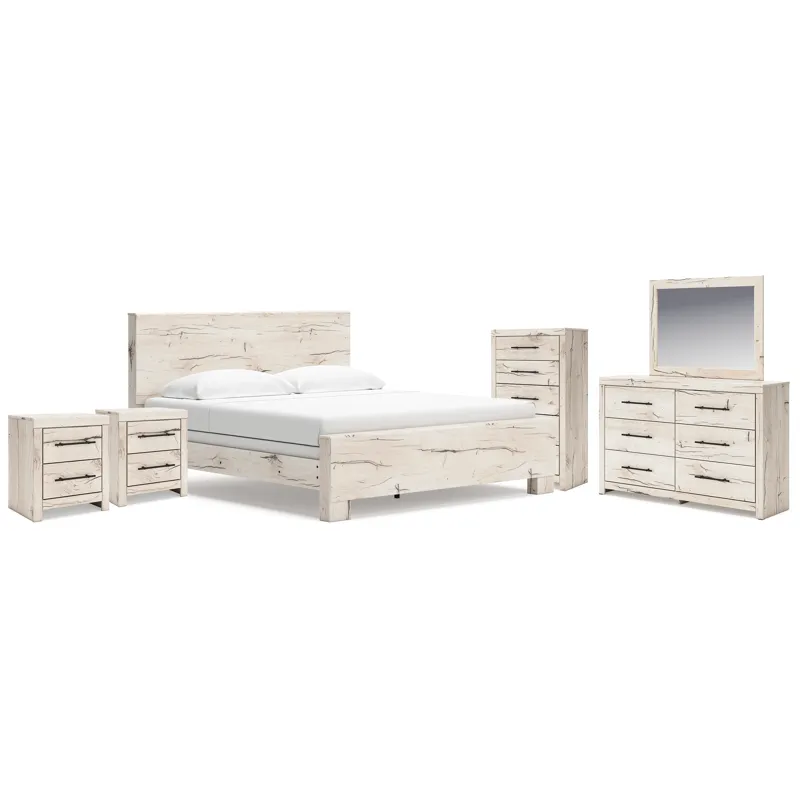 Lawroy King Panel Bed, Dresser, Mirror, Chest and Nightstand