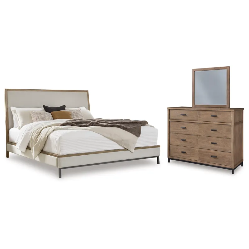 Tomtyn Queen Upholstered Bed, Dresser and Mirror