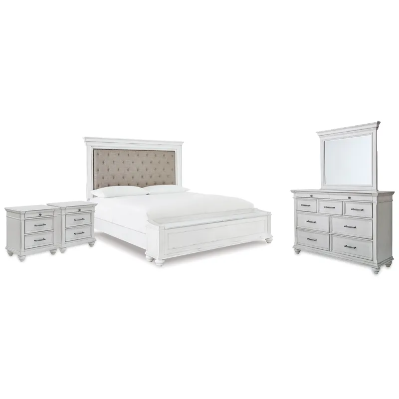 Kanwyn King Panel Bed, Dresser, Mirror and 2 Nightstands