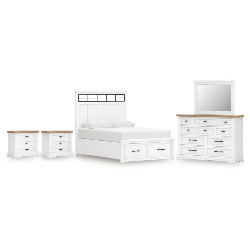 Ashbryn King Panel Bed, Dresser, Mirror and 2 Nightstands