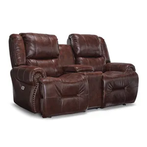Genet Leather/Vinyl Power Tilt Headrest Space Saver Console Loveseat