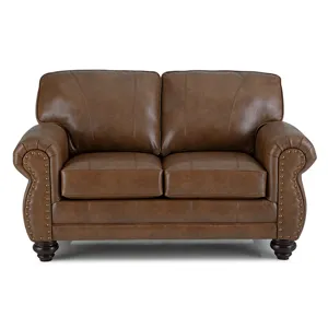 Leather/Vinyl Stationary Loveseat - Honey Birch