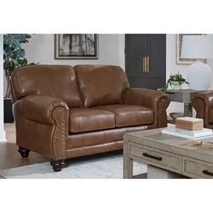 Leather/Vinyl Stationary Loveseat - Honey Birch