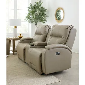 Leather/Vinyl Power Rocker Console Loveseat