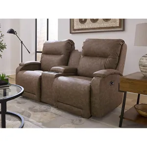 Leather/Vinyl Power Rocker Console Loveseat