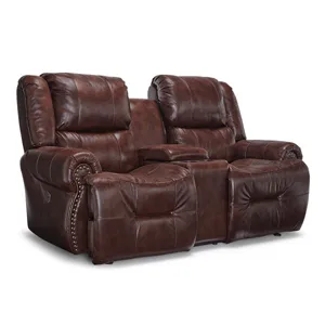 Genet Leather/Vinyl Power Tilt Headrest Space Saver Console Loveseat