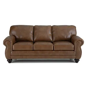 Leather/Vinyl Stationary Sofa - Dark Walnut