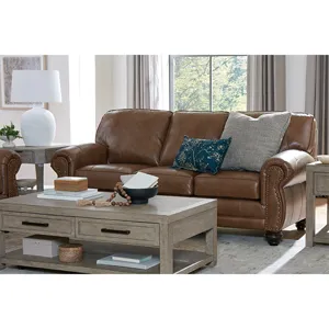 Leather/Vinyl Stationary Sofa - Dark Walnut