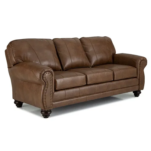 Noble Leather/Vinyl Stationary Sofa - Dark Walnut