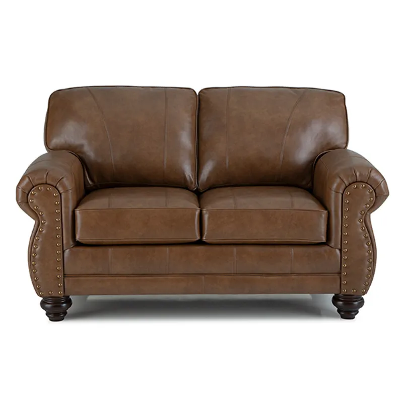 Leather/Vinyl Stationary Loveseat - Honey Birch