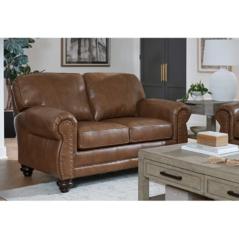 Leather/Vinyl Stationary Loveseat - Honey Birch