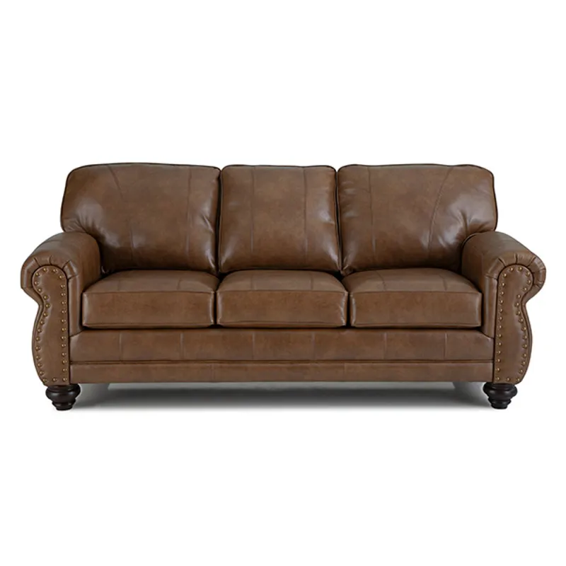 Leather/Vinyl Stationary Sofa - Dark Walnut