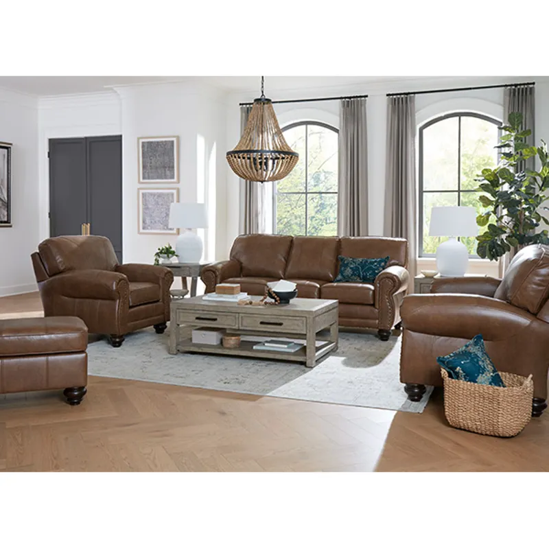 Leather/Vinyl Stationary Sofa - Dark Walnut