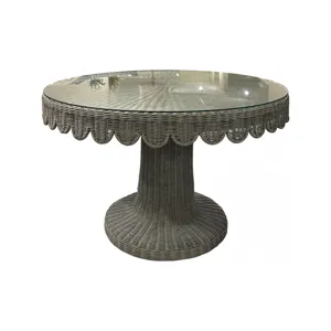 48" Round Rattan Dining Table w/ Tempered Glass