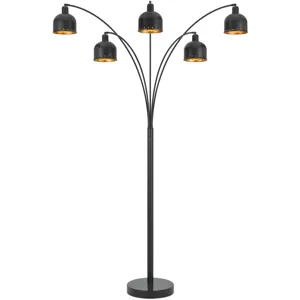 Lovett 60w X 5, 3 Way Ellington Arc Floor Lamp With Metal Gold Tone Shades And Heavy Weighted Base