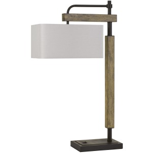 Alloa Metal/Wood Desk Lamp with Rectangular Linen Shade