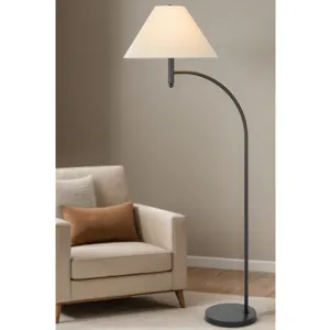 Mosley 150w 3 Way Groton Metal Mini Arc Floor Lamp With Hardback Fabric Shade
