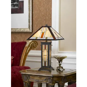 60w X 2 Tiffany Table Lamp With 7w Night Light