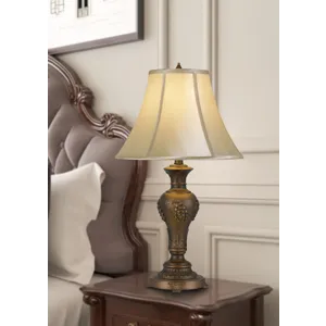 100w Cavan Aluminum Casted Table Lamp With Softback Faux Silk Shade