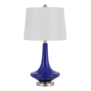 100w Kleve Glass Table Lamp With Taper Drum Hardback Linen Shade(Priced And Sold As Pairs)