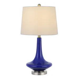 100w Kleve Glass Table Lamp With Taper Drum Hardback Linen Shade(Priced And Sold As Pairs)