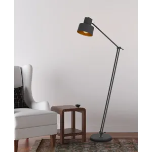60w Davidson Metal Floor Lamp With Weighted Base, Adjustable Upper And Lower Arms. On Off Socket Swi