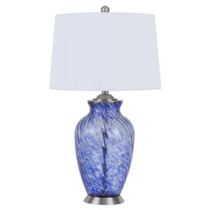 150w 3 Way Ashland Glass Table Lamp With Hardback Taper Drum Fabric Shade