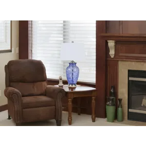 150w 3 Way Ashland Glass Table Lamp With Hardback Taper Drum Fabric Shade