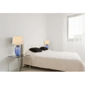 150w 3 Way Ashland Glass Table Lamp With Hardback Taper Drum Fabric Shade