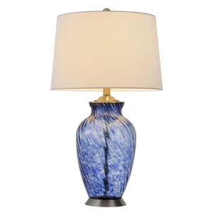 150w 3 Way Ashland Glass Table Lamp With Hardback Taper Drum Fabric Shade