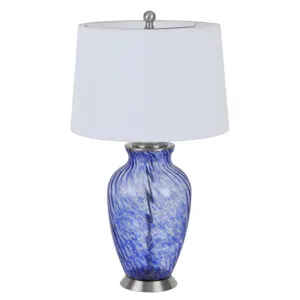 150w 3 Way Ashland Glass Table Lamp With Hardback Taper Drum Fabric Shade
