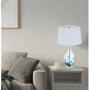 150w 3 Way Harlan Glass Table Lamp With Hardback Taper Drum Fabric Shade