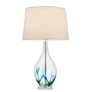 150w 3 Way Harlan Glass Table Lamp With Hardback Taper Drum Fabric Shade