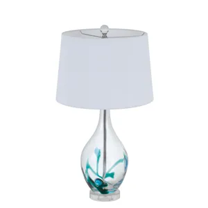150w 3 Way Harlan Glass Table Lamp With Hardback Taper Drum Fabric Shade