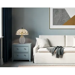 60w X 2 Tiffany Table Lamp With Pull Chain Switch And Resin Lamp Body