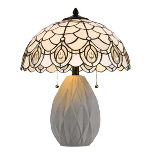60w X 2 Tiffany Table Lamp With Pull Chain Switch And Resin Lamp Body