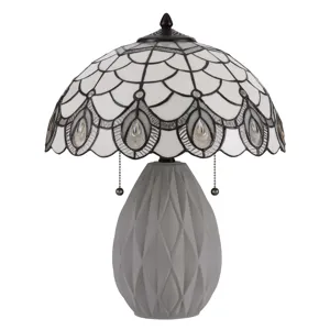 60w X 2 Tiffany Table Lamp With Pull Chain Switch And Resin Lamp Body