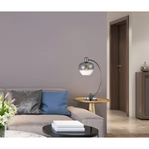 40w Brookline Metal Arc Table Lamp With Electoral Plated Smoked Glass Shade And On Off Rocker Switch