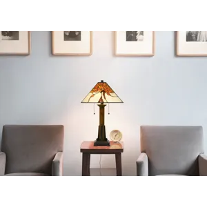 60w X 2 Tiffany Table Lamp With Pull Chain Switch With Resin Lamp Body