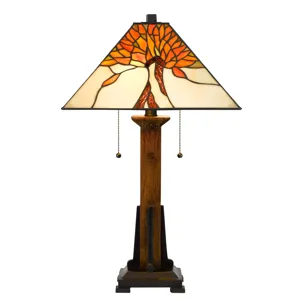 60w X 2 Tiffany Table Lamp With Pull Chain Switch With Resin Lamp Body