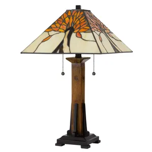 60w X 2 Tiffany Table Lamp With Pull Chain Switch With Resin Lamp Body