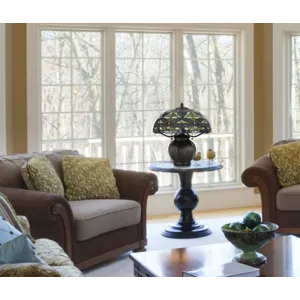 60w X 2 Tiffany Table Lamp With Pull Chain Switch With Metal Lamp Body