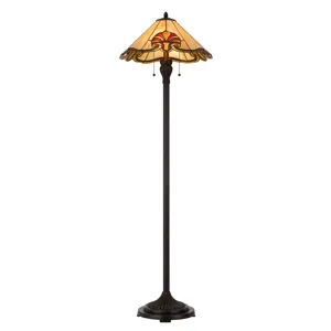 60w X 2 Tiffany Table Lamp With Pull Chain Switch With Metal And Resin Lamp Body