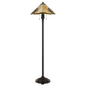 60w X 2 Tiffany Table Lamp With Pull Chain Switch With Metal And Resin Lamp Body